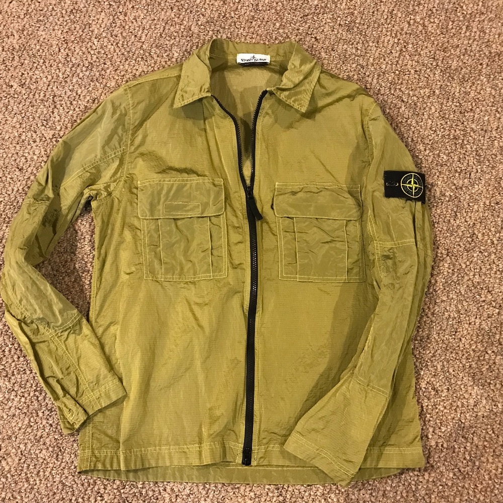 Stone Island chartreuse metallic shirt jacket, like new, large